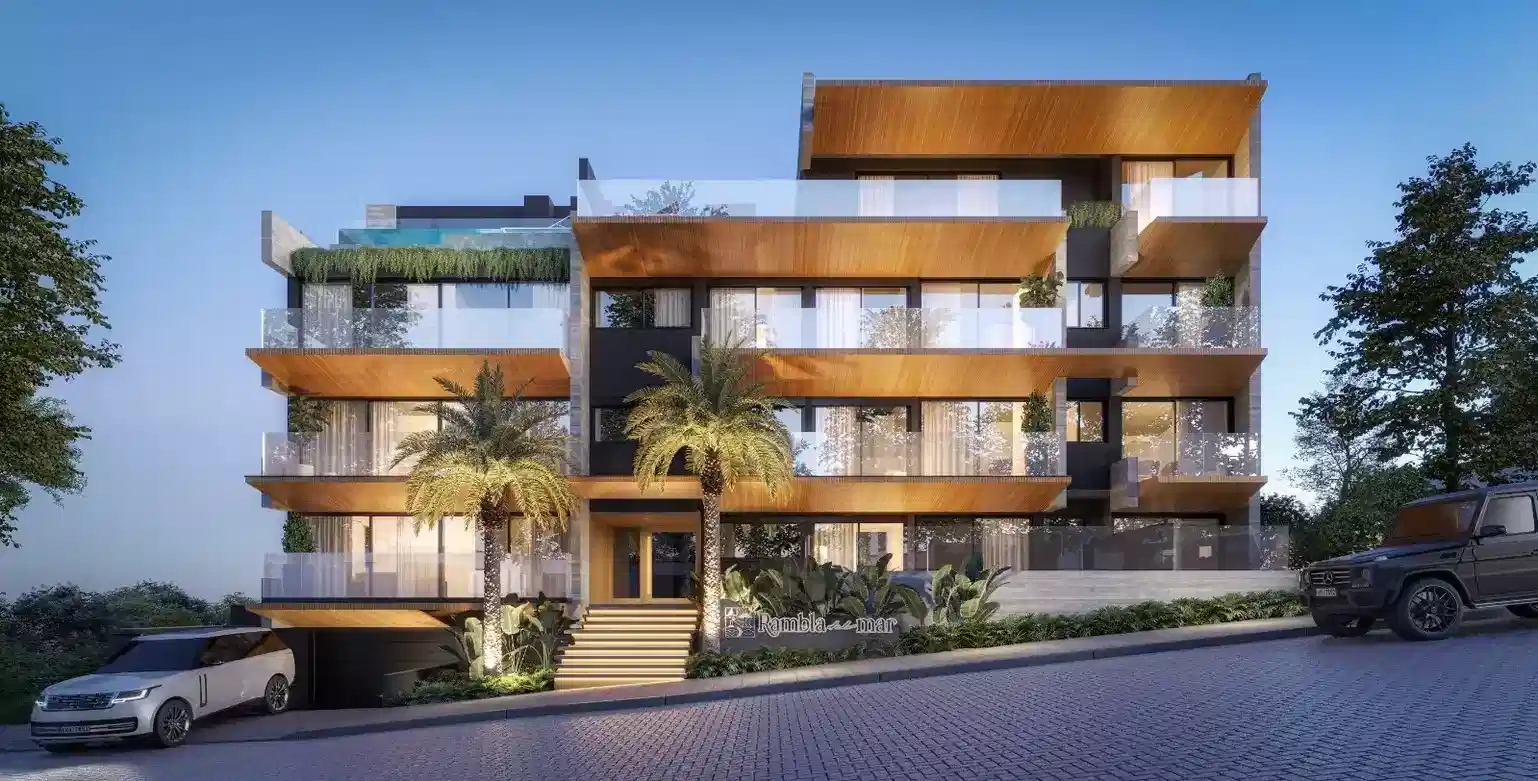 Arquitetura autoral em concreto, madeira e vidro, à beira-mar.